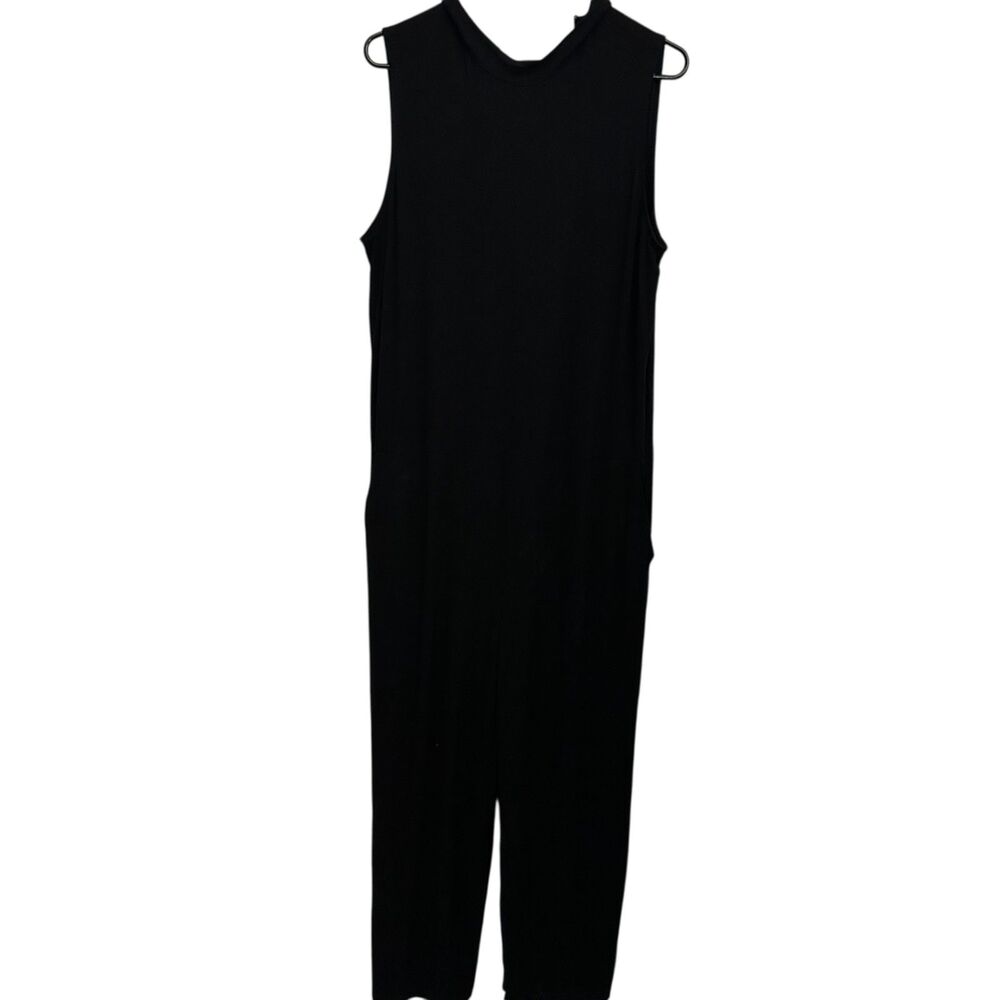 Eileen Fisher Black Sleeveless Viscose Stretchy Wide Leg Jumpsuit with Pockets L